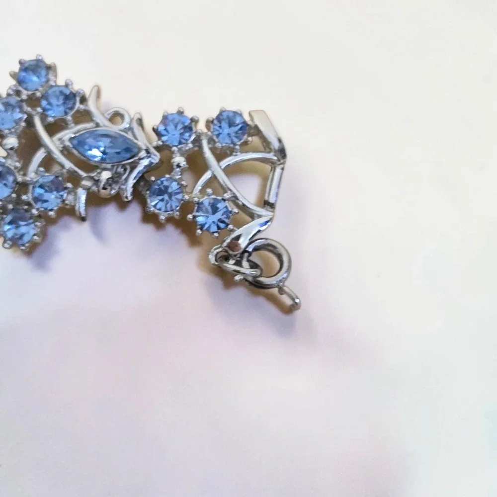 Vtg Coro Blue Aurora Borealis Rhinestone Bracelet Silver Tone Dangle Beaded 7.5